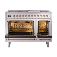 ILVE Nostalgie II 48 inch Dual Fuel Range (8 Sealed Burners + Griddle, Solid Door - UP48FQNMP - The Home Selection