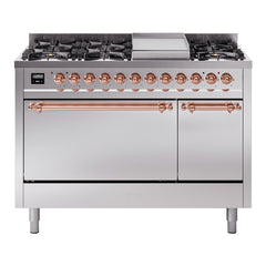ILVE Nostalgie II 48 inch Dual Fuel Range (8 Sealed Burners + Griddle, Solid Door - UP48FQNMP - The Home Selection