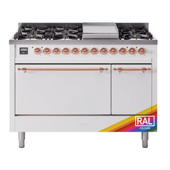 ILVE Nostalgie II 48 inch Dual Fuel Range (8 Sealed Burners + Griddle, Solid Door - UP48FQNMP - The Home Selection