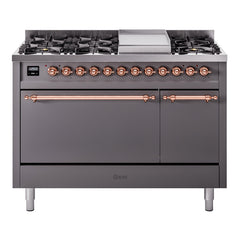 ILVE Nostalgie II 48 inch Dual Fuel Range (8 Sealed Burners + Griddle, Solid Door - UP48FQNMP - The Home Selection