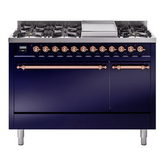 ILVE Nostalgie II 48 inch Dual Fuel Range (8 Sealed Burners + Griddle, Solid Door - UP48FQNMP - The Home Selection