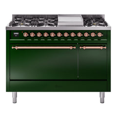 ILVE Nostalgie II 48 inch Dual Fuel Range (8 Sealed Burners + Griddle, Solid Door - UP48FQNMP - The Home Selection