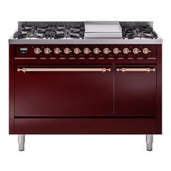 ILVE Nostalgie II 48 inch Dual Fuel Range (8 Sealed Burners + Griddle, Solid Door - UP48FQNMP - The Home Selection