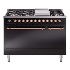 ILVE Nostalgie II 48 inch Dual Fuel Range (8 Sealed Burners + Griddle, Solid Door - UP48FQNMP - The Home Selection