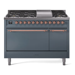 ILVE Nostalgie II 48 inch Dual Fuel Range (8 Sealed Burners + Griddle, Solid Door - UP48FQNMP - The Home Selection