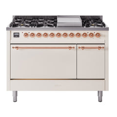 ILVE Nostalgie II 48 inch Dual Fuel Range (8 Sealed Burners + Griddle, Solid Door - UP48FQNMP - The Home Selection