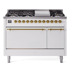 ILVE Nostalgie II 48 inch Dual Fuel Range (8 Sealed Burners + Griddle, Solid Door - UP48FQNMP - The Home Selection