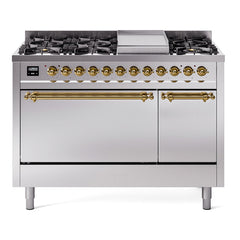 ILVE Nostalgie II 48 inch Dual Fuel Range (8 Sealed Burners + Griddle, Solid Door - UP48FQNMP - The Home Selection