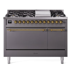 ILVE Nostalgie II 48 inch Dual Fuel Range (8 Sealed Burners + Griddle, Solid Door - UP48FQNMP - The Home Selection