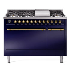 ILVE Nostalgie II 48 inch Dual Fuel Range (8 Sealed Burners + Griddle, Solid Door - UP48FQNMP - The Home Selection
