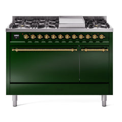 ILVE Nostalgie II 48 inch Dual Fuel Range (8 Sealed Burners + Griddle, Solid Door - UP48FQNMP - The Home Selection