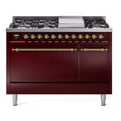 ILVE Nostalgie II 48 inch Dual Fuel Range (8 Sealed Burners + Griddle, Solid Door - UP48FQNMP - The Home Selection