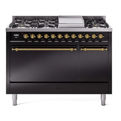 ILVE Nostalgie II 48 inch Dual Fuel Range (8 Sealed Burners + Griddle, Solid Door - UP48FQNMP - The Home Selection