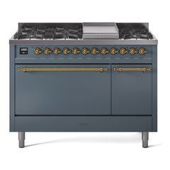 ILVE Nostalgie II 48 inch Dual Fuel Range (8 Sealed Burners + Griddle, Solid Door - UP48FQNMP - The Home Selection