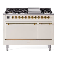 ILVE Nostalgie II 48 inch Dual Fuel Range (8 Sealed Burners + Griddle, Solid Door - UP48FQNMP - The Home Selection