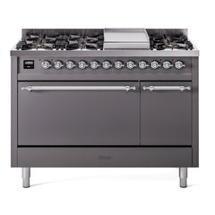 ILVE Nostalgie II 48 inch Dual Fuel Range (8 Sealed Burners + Griddle, Solid Door - UP48FQNMP - The Home Selection