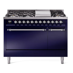 ILVE Nostalgie II 48 inch Dual Fuel Range (8 Sealed Burners + Griddle, Solid Door - UP48FQNMP - The Home Selection