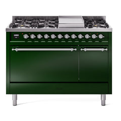 ILVE Nostalgie II 48 inch Dual Fuel Range (8 Sealed Burners + Griddle, Solid Door - UP48FQNMP - The Home Selection