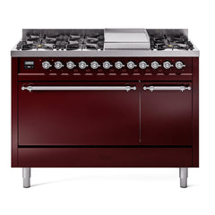 ILVE Nostalgie II 48 inch Dual Fuel Range (8 Sealed Burners + Griddle, Solid Door - UP48FQNMP - The Home Selection