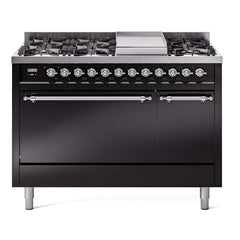 ILVE Nostalgie II 48 inch Dual Fuel Range (8 Sealed Burners + Griddle, Solid Door - UP48FQNMP - The Home Selection