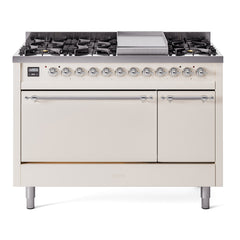 ILVE Nostalgie II 48 inch Dual Fuel Range (8 Sealed Burners + Griddle, Solid Door - UP48FQNMP - The Home Selection