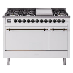 ILVE Nostalgie II 48 inch Dual Fuel Range (8 Sealed Burners + Griddle, Solid Door - UP48FQNMP - The Home Selection