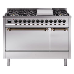ILVE Nostalgie II 48 inch Dual Fuel Range (8 Sealed Burners + Griddle, Solid Door - UP48FQNMP - The Home Selection