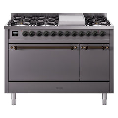 ILVE Nostalgie II 48 inch Dual Fuel Range (8 Sealed Burners + Griddle, Solid Door - UP48FQNMP - The Home Selection
