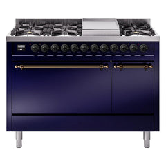 ILVE Nostalgie II 48 inch Dual Fuel Range (8 Sealed Burners + Griddle, Solid Door - UP48FQNMP - The Home Selection