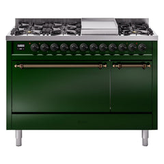 ILVE Nostalgie II 48 inch Dual Fuel Range (8 Sealed Burners + Griddle, Solid Door - UP48FQNMP - The Home Selection