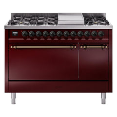 ILVE Nostalgie II 48 inch Dual Fuel Range (8 Sealed Burners + Griddle, Solid Door - UP48FQNMP - The Home Selection