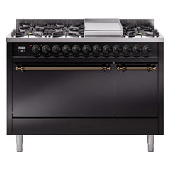 ILVE Nostalgie II 48 inch Dual Fuel Range (8 Sealed Burners + Griddle, Solid Door - UP48FQNMP - The Home Selection
