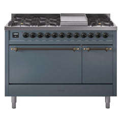 ILVE Nostalgie II 48 inch Dual Fuel Range (8 Sealed Burners + Griddle, Solid Door - UP48FQNMP - The Home Selection