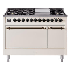ILVE Nostalgie II 48 inch Dual Fuel Range (8 Sealed Burners + Griddle, Solid Door - UP48FQNMP - The Home Selection