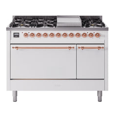 ILVE Nostalgie II 48 inch Dual Fuel Range (8 Sealed Burners + Griddle, Solid Door - UP48FQNMP - The Home Selection