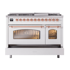 ILVE Nostalgie II 48 inch Dual Fuel Range (8 Sealed Burners + Griddle, Triple Glass Door - UP48FNMP - The Home Selection