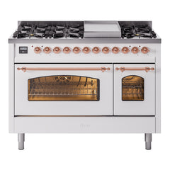 ILVE Nostalgie II 48 inch Dual Fuel Range (8 Sealed Burners + Griddle, Triple Glass Door - UP48FNMP - The Home Selection