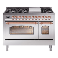 ILVE Nostalgie II 48 inch Dual Fuel Range (8 Sealed Burners + Griddle, Triple Glass Door - UP48FNMP - The Home Selection