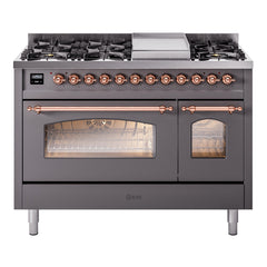 ILVE Nostalgie II 48 inch Dual Fuel Range (8 Sealed Burners + Griddle, Triple Glass Door - UP48FNMP - The Home Selection