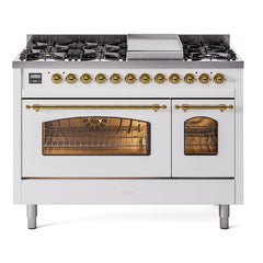 ILVE Nostalgie II 48 inch Dual Fuel Range (8 Sealed Burners + Griddle, Triple Glass Door - UP48FNMP - The Home Selection