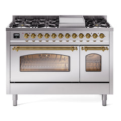 ILVE Nostalgie II 48 inch Dual Fuel Range (8 Sealed Burners + Griddle, Triple Glass Door - UP48FNMP - The Home Selection