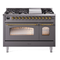 ILVE Nostalgie II 48 inch Dual Fuel Range (8 Sealed Burners + Griddle, Triple Glass Door - UP48FNMP - The Home Selection