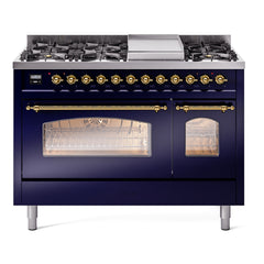 ILVE Nostalgie II 48 inch Dual Fuel Range (8 Sealed Burners + Griddle, Triple Glass Door - UP48FNMP - The Home Selection