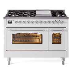 ILVE Nostalgie II 48 inch Dual Fuel Range (8 Sealed Burners + Griddle, Triple Glass Door - UP48FNMP - The Home Selection