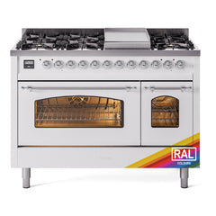 ILVE Nostalgie II 48 inch Dual Fuel Range (8 Sealed Burners + Griddle, Triple Glass Door - UP48FNMP - The Home Selection