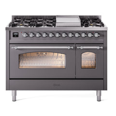 ILVE Nostalgie II 48 inch Dual Fuel Range (8 Sealed Burners + Griddle, Triple Glass Door - UP48FNMP - The Home Selection