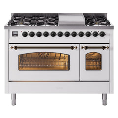 ILVE Nostalgie II 48 inch Dual Fuel Range (8 Sealed Burners + Griddle, Triple Glass Door - UP48FNMP - The Home Selection