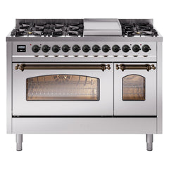 ILVE Nostalgie II 48 inch Dual Fuel Range (8 Sealed Burners + Griddle, Triple Glass Door - UP48FNMP - The Home Selection