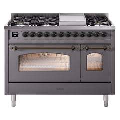 ILVE Nostalgie II 48 inch Dual Fuel Range (8 Sealed Burners + Griddle, Triple Glass Door - UP48FNMP - The Home Selection