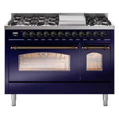 ILVE Nostalgie II 48 inch Dual Fuel Range (8 Sealed Burners + Griddle, Triple Glass Door - UP48FNMP - The Home Selection